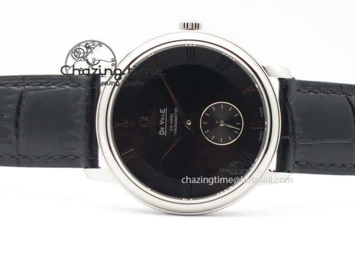 0212 De Ville MK 1:1 Best Edition SS Black Dial On Black Leather Asian Seagull T1701 (Sec@6) Unisex 8243